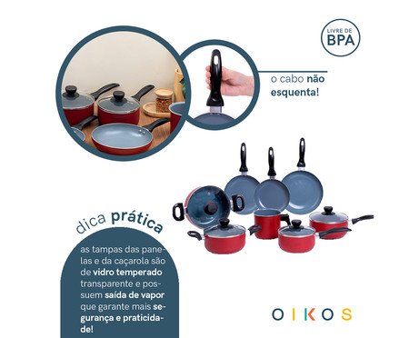 Jogo de Panelas com Antiaderentes Oikos Vermelho | Westwing