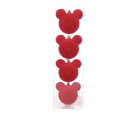 Jogo de Bolas Natalinas em Veludo Mickey Vermelho | Westwing