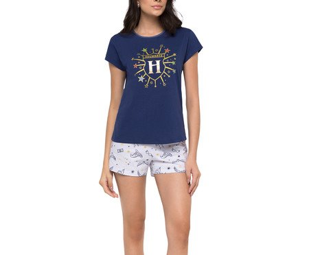 Pijama Manga Curta Feminino Hogwarts com Estampa em Foil | Westwing