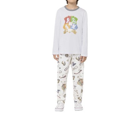 Pijama Manga Longa Masculino Infantil Hogwarts com estampa Metalizada