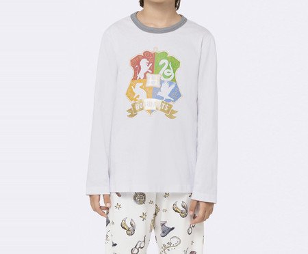 Pijama Manga Longa Masculino Infantil Hogwarts com estampa Metalizada | Westwing
