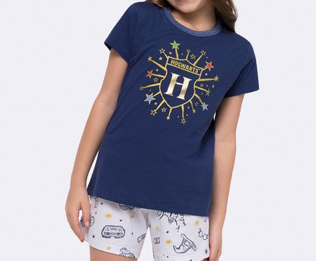 Pijama Manga Curta Feminino Hogwarts Infantil com Estampa em Foil | Westwing