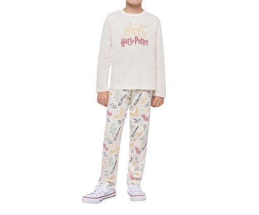 Pijama Infantil Manga Longa Harry Potter Unissex com Estampa Metalizada, beige | WestwingNow