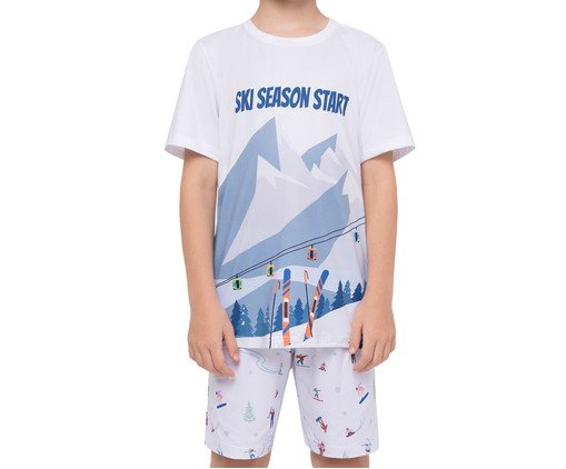Pijama Manga Curta Masculino Infantil Ski Season Start em Malha, white | WestwingNow