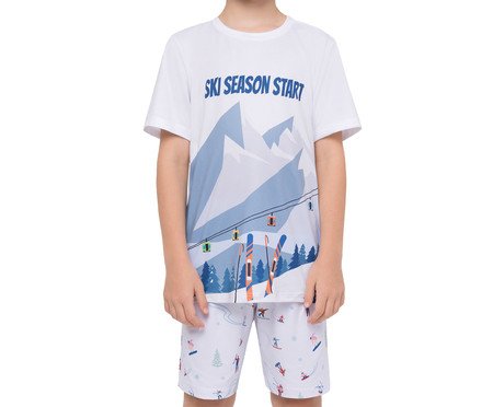 Pijama Manga Curta Masculino Infantil Ski Season Start em Malha