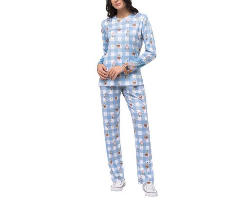 Pijama Manga Longa com calça Feminino, blue | WestwingNow