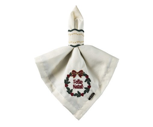 Guardanapo Natalino com Bordado Guirlanda Verde - 43X43cm, beige | WestwingNow