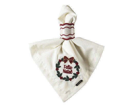 Guardanapo Natalino com Bordado Guirlanda Bordô - 43X43cm, beige | WestwingNow