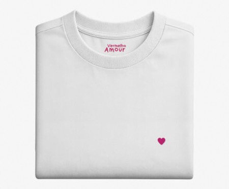 Camiseta Cotton Branca - Coração Micro Rosa Pink | Westwing