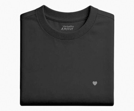 Camiseta Cotton Preta - Coração Micro Cinza | Westwing