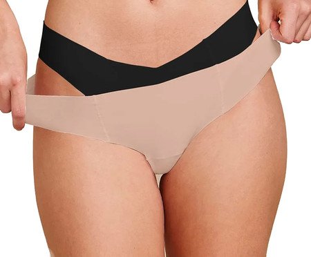 Kit com 2 Calcinhas Biquíni Invisível - Bege Ballet/Preto | Westwing
