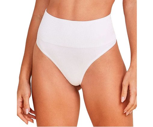 Calcinha Cintura Alta Fio Dental Canelada Free Branco, white | WestwingNow