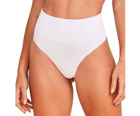 Calcinha Cintura Alta Fio Dental Canelada Free Branco