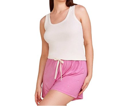 Conjunto de Pijama Short-Doll Regata Dreams Rosa e Branco | Westwing