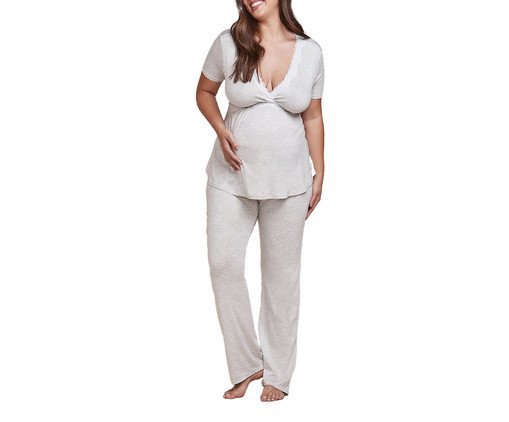 Pijama Longo em Viscose Maternity Cinza Claro Mesclado, grey | WestwingNow