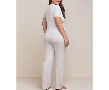 Pijama Longo em Viscose Maternity Cinza Claro Mesclado | Westwing