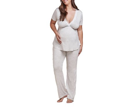 Pijama Longo em Viscose Maternity Cinza Claro Mesclado | Westwing