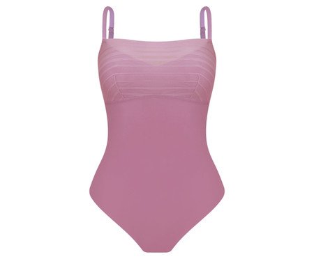 Body de Alças Finas em Microfibra com Tule Listrado Rosa Natural | Westwing