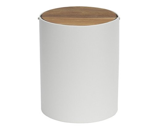Lixeira em Metal e Madeira - 7 Litros, Off White | WestwingNow