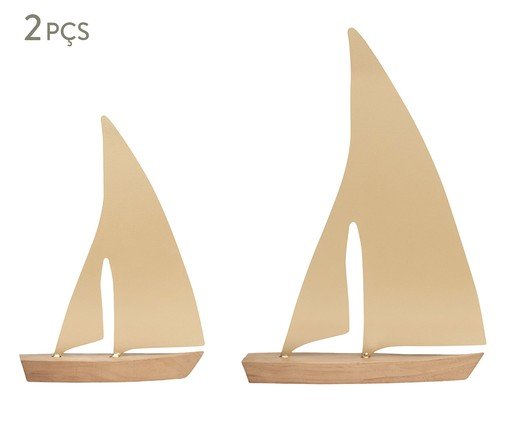 Kit Esculturas Barcos em Madeira e Metal 2 Pçs, gold | WestwingNow
