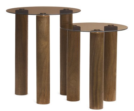 Kit Mesas em Madeira e Vidro 2 Pçs | Westwing