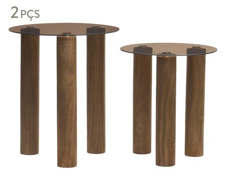 Kit Mesas em Madeira e Vidro 2 Pçs | Westwing