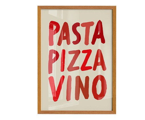 Quadro Pasta Pizza & Vinocom Moldura Marrom, red | WestwingNow