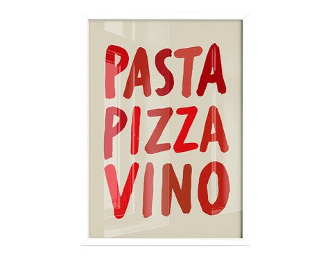 Quadro Pasta Pizza & Vinocom Moldura Branca