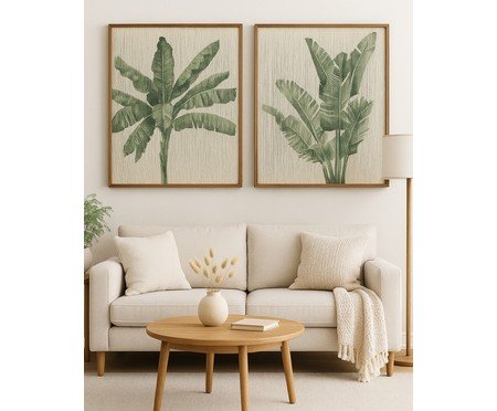 Quadro Corda Folhagem Verde e Nude Taípe B | Westwing