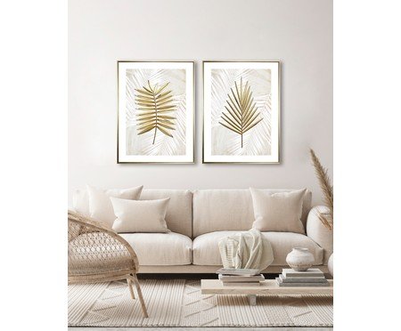 Quadro Folhagem 3D Dourado e Branco Paris A | Westwing
