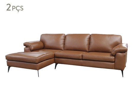 Conjunto Estofado Asti Chaise 3 Lugares Marrom | Westwing
