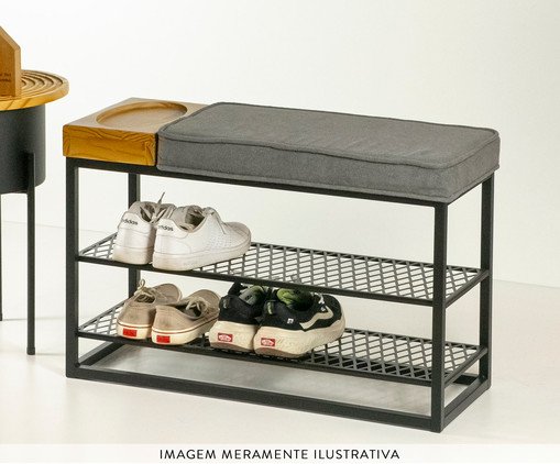 Sapateira Banco Sion Duo Estofado Bouclé & Organizador Preto, black | WestwingNow