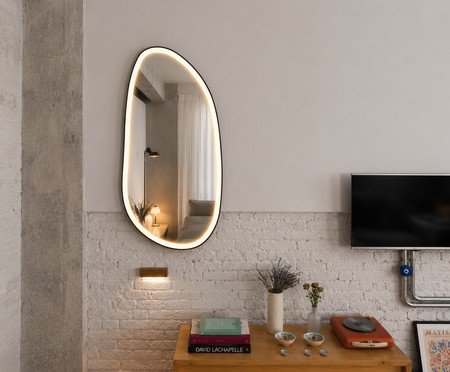 Espelho Orgânico Gávea Preto com Led Frontal Branco Quente | Westwing