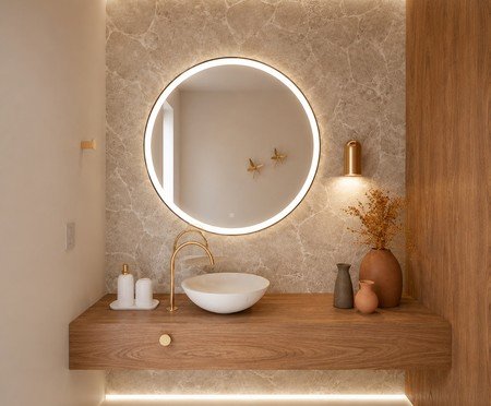 Espelho Redondo Conrado Preto com Led Frontal Branco Frio | Westwing