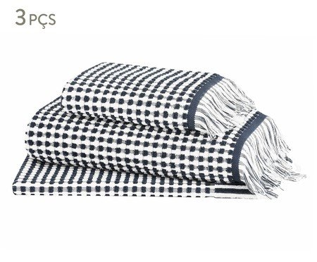 Jogo de Toalhas Loom Azul Marinho - 3 Pçs | Westwing