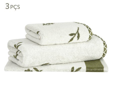 Jogo de Toalhas Primavera Verde Oliva - 3 Pçs | Westwing