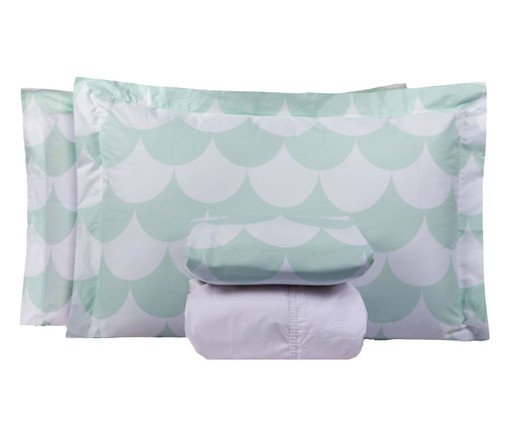 Jogo de Lençol Clássico Percalle Estampado Scale Menta 200 Fios, white | WestwingNow