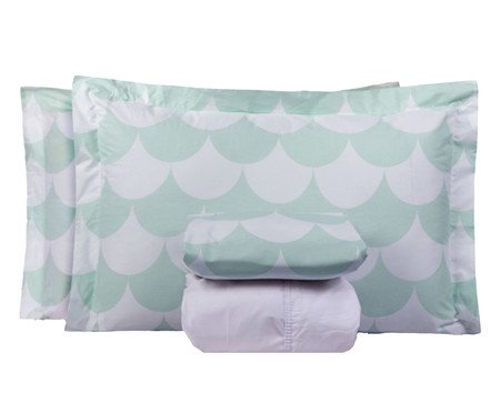 Jogo de Lençol Clássico Percalle Estampado Scale Menta 200 Fios