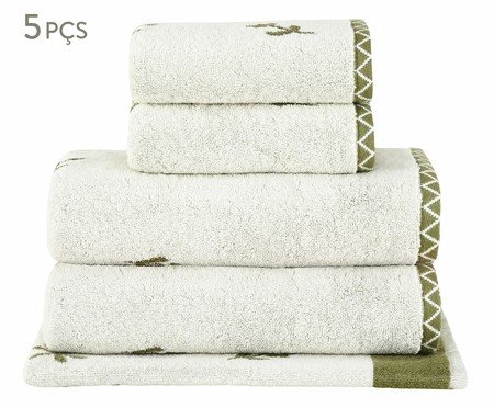 Jogo de Toalhas Primavera Verde Oliva - 5 Pçs | Westwing