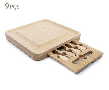 Jogo de Tábua para Servir em Bambu com Talheres Natural | Westwing