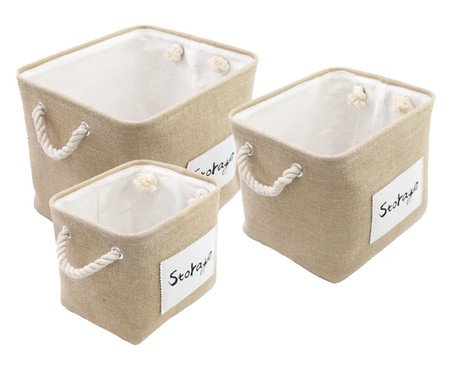 Jogo de Cestos Storage Quadrado Bege | Westwing