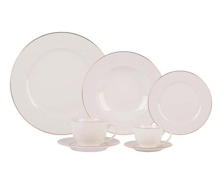 Aparelho de Jantar em Porcelana Lavish China Filado Dourado Branco | Westwing
