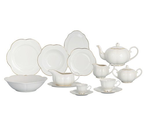 Aparelho de Jantar em Porcelana Camélia China Filado Dourado Branco, white | WestwingNow