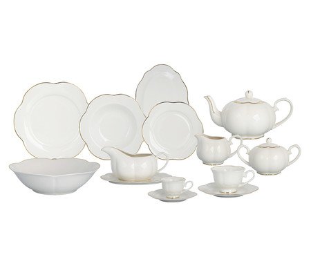 Aparelho de Jantar em Porcelana Camélia China Filado Dourado Branco | Westwing