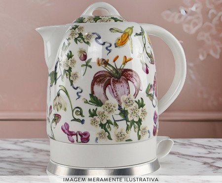 Chaleira Elétrica em Porcelana Elegance Florida Branca | Westwing