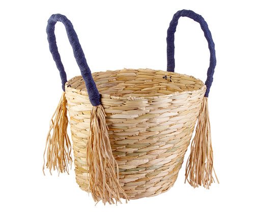 Cachepot com Alça e Franja Nadi Navy, Natural | WestwingNow