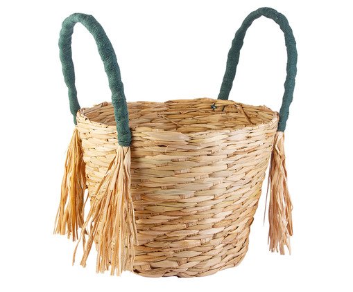 Cachepot com Alça e Franja Nadi Verde, Natural | WestwingNow