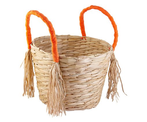 Cachepot Com Alça e Franja Nadi Laranja, Natural | WestwingNow