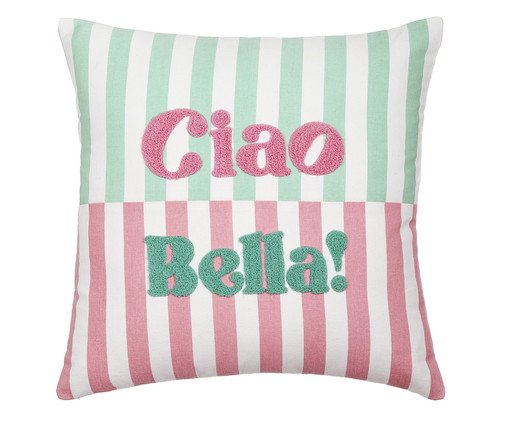 Capa de Almofada Listrada com Bordado Ciao Bella Verde, green | WestwingNow