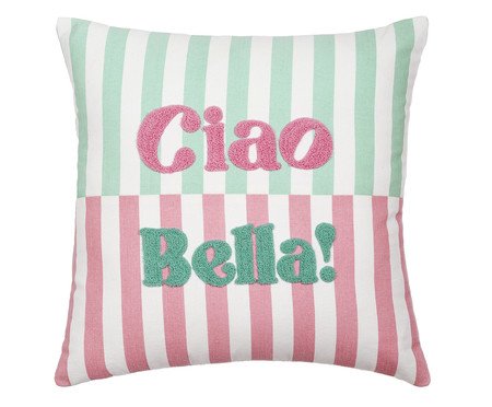 Capa de Almofada Listrada com Bordado Ciao Bella Verde | Westwing